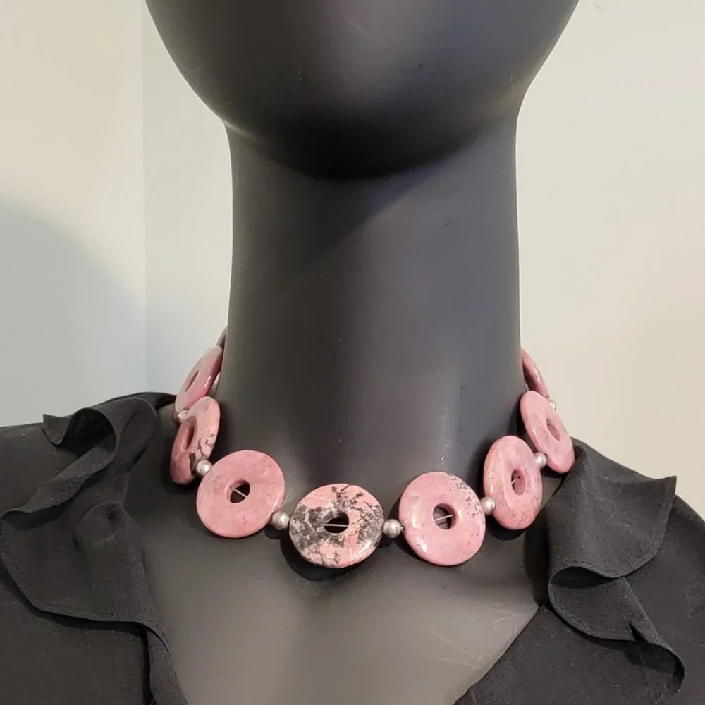 Raspberry Pink Rhodolite Circle Necklace - Picture 3 of 10